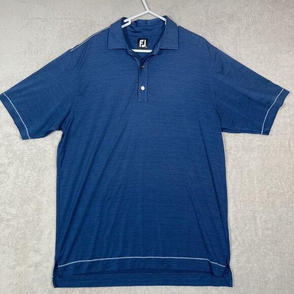 Footjoy Mens Large Blue Black Striped Short Sleeve Golf Polo Shirt Stretch‎ - Picture 1 of 6